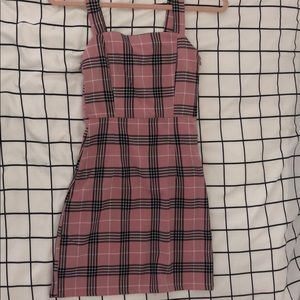 pink checkered soft girl aesthetic dress